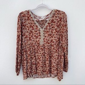 Easel peasant top lace floral long sleeve bohemian boho chic peasant peplum